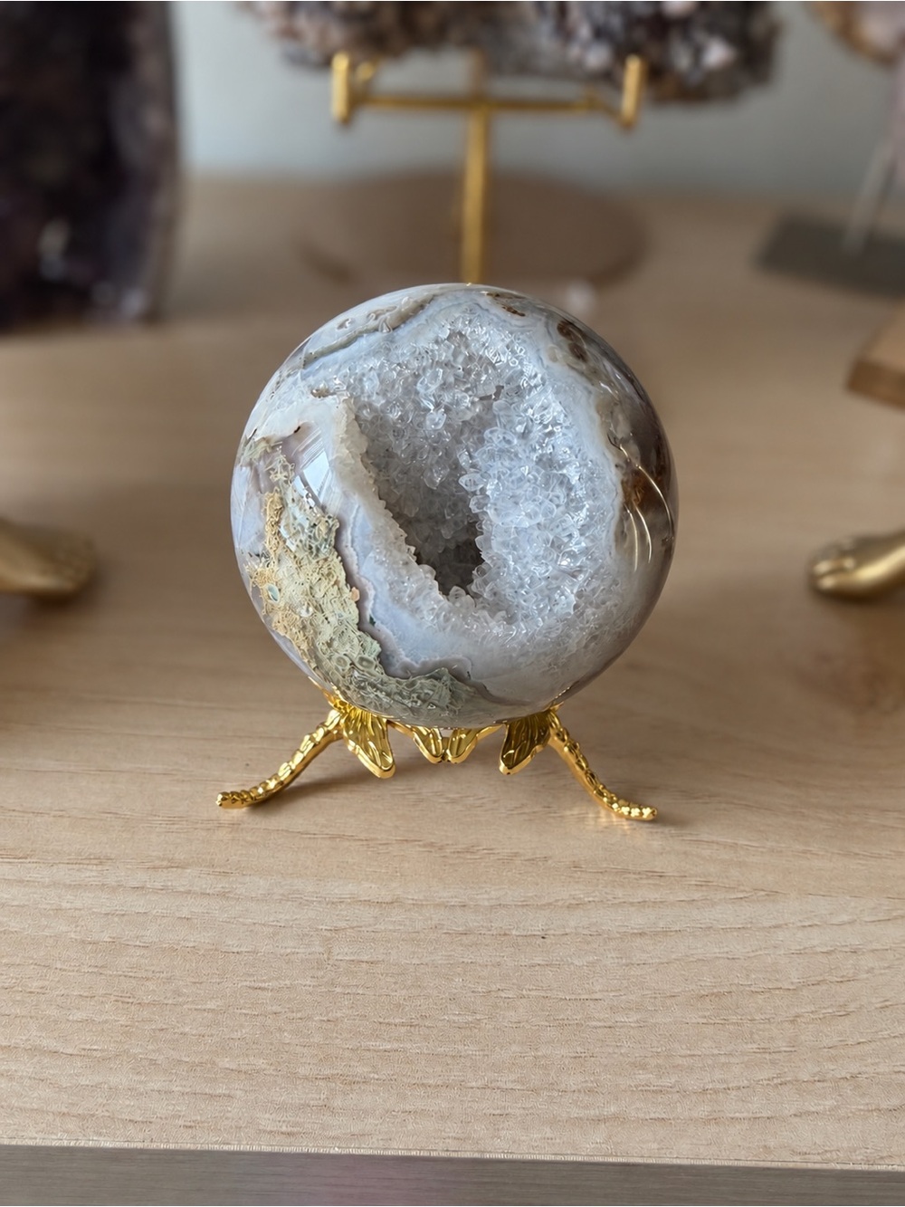 Beautiful 66mm Moss Agate Druzy Natural Crystal Sphere